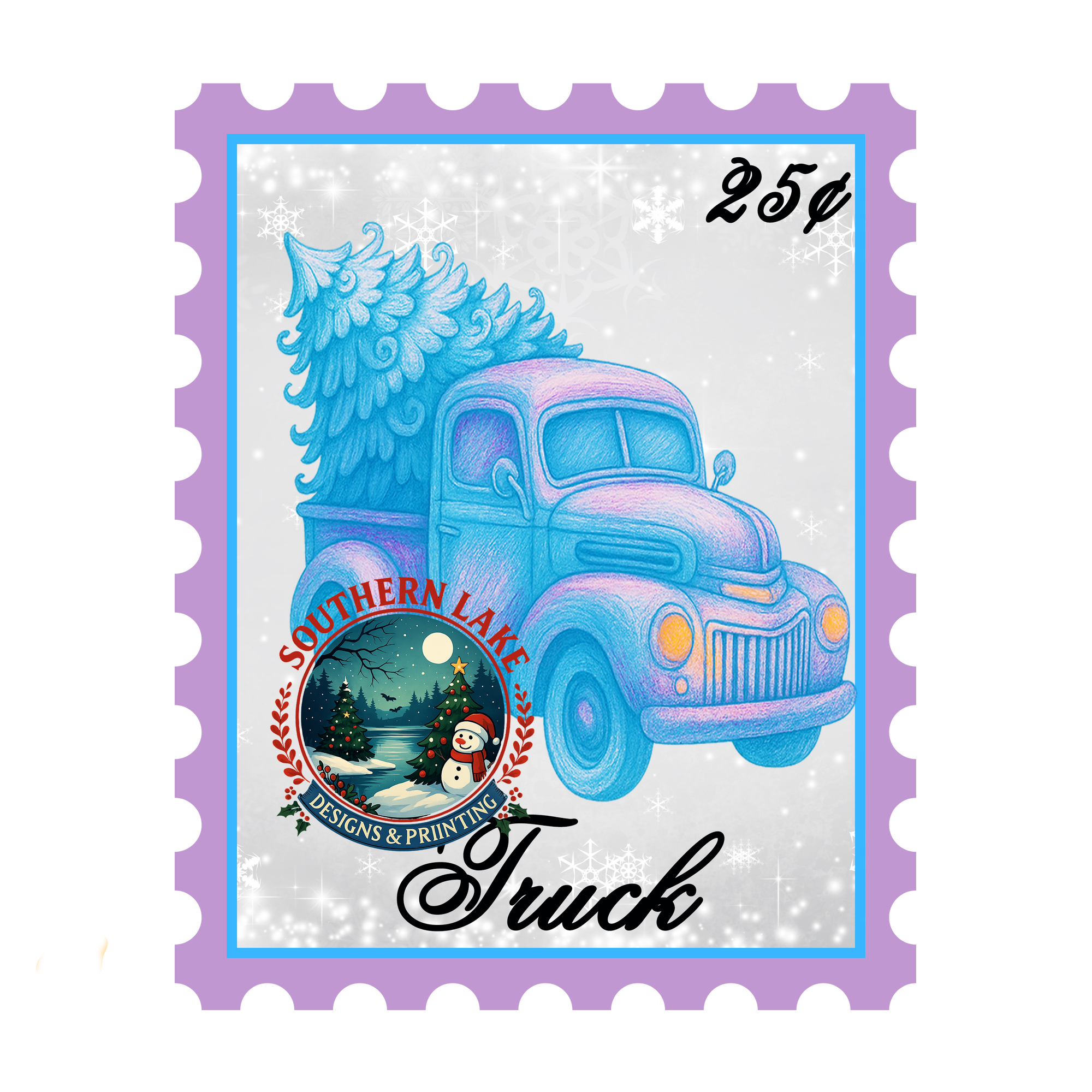 Pastel Truck with Christmas Stamp Digital