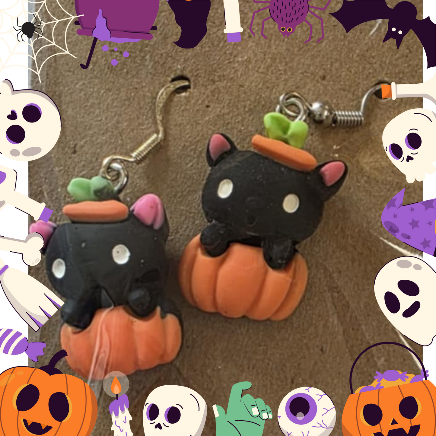 Kitty In Pumkin Earrings (Clay)