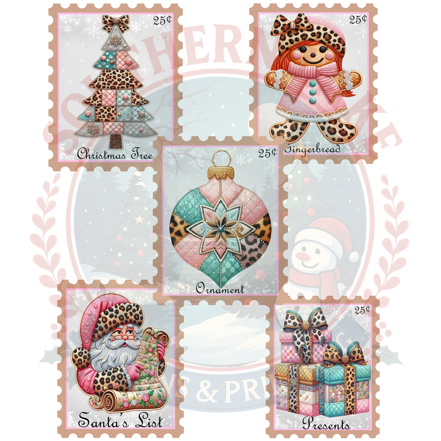 Faux Embroidery Patchwork Christmas Stamps Digital