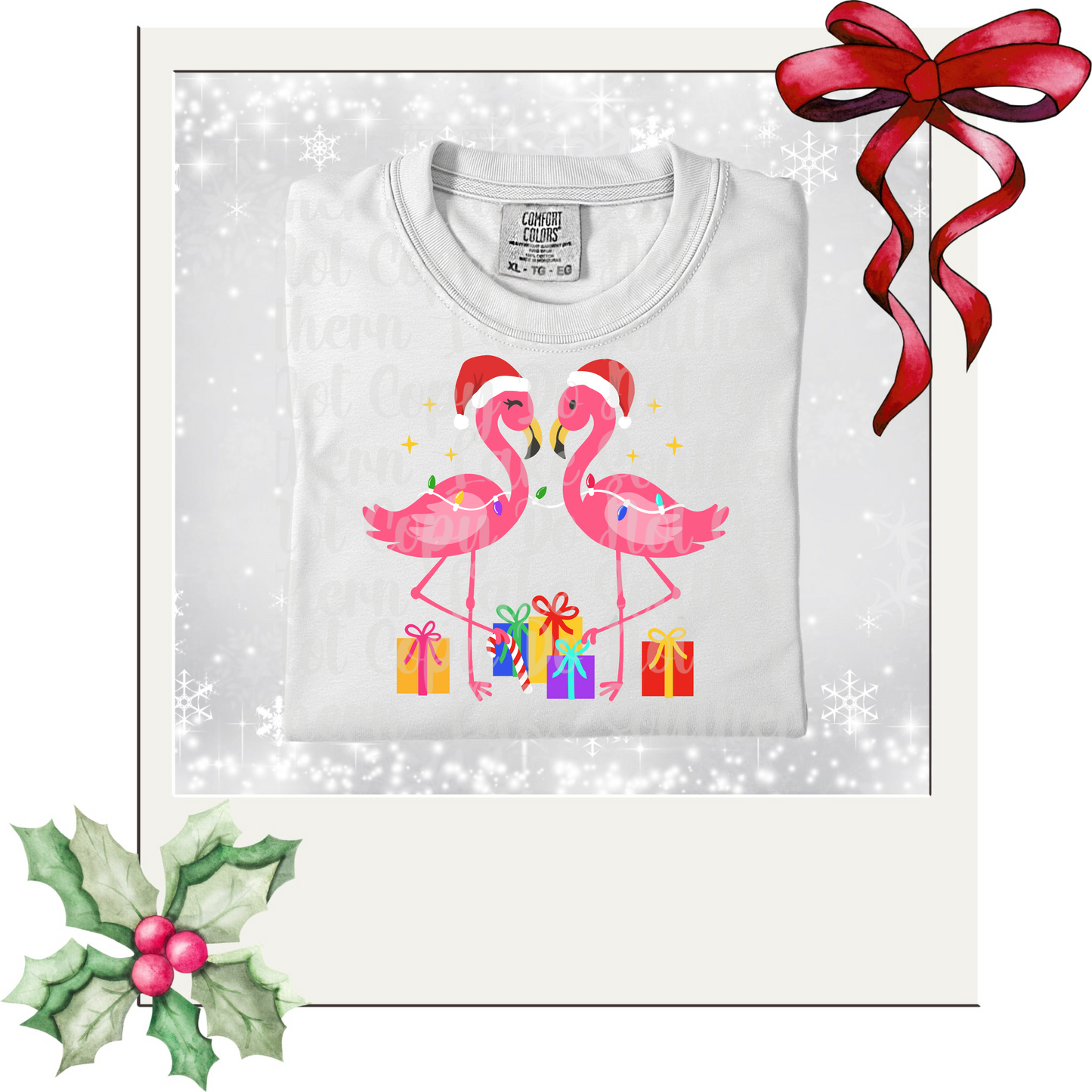 Flamingos with Presents DTF Single Print