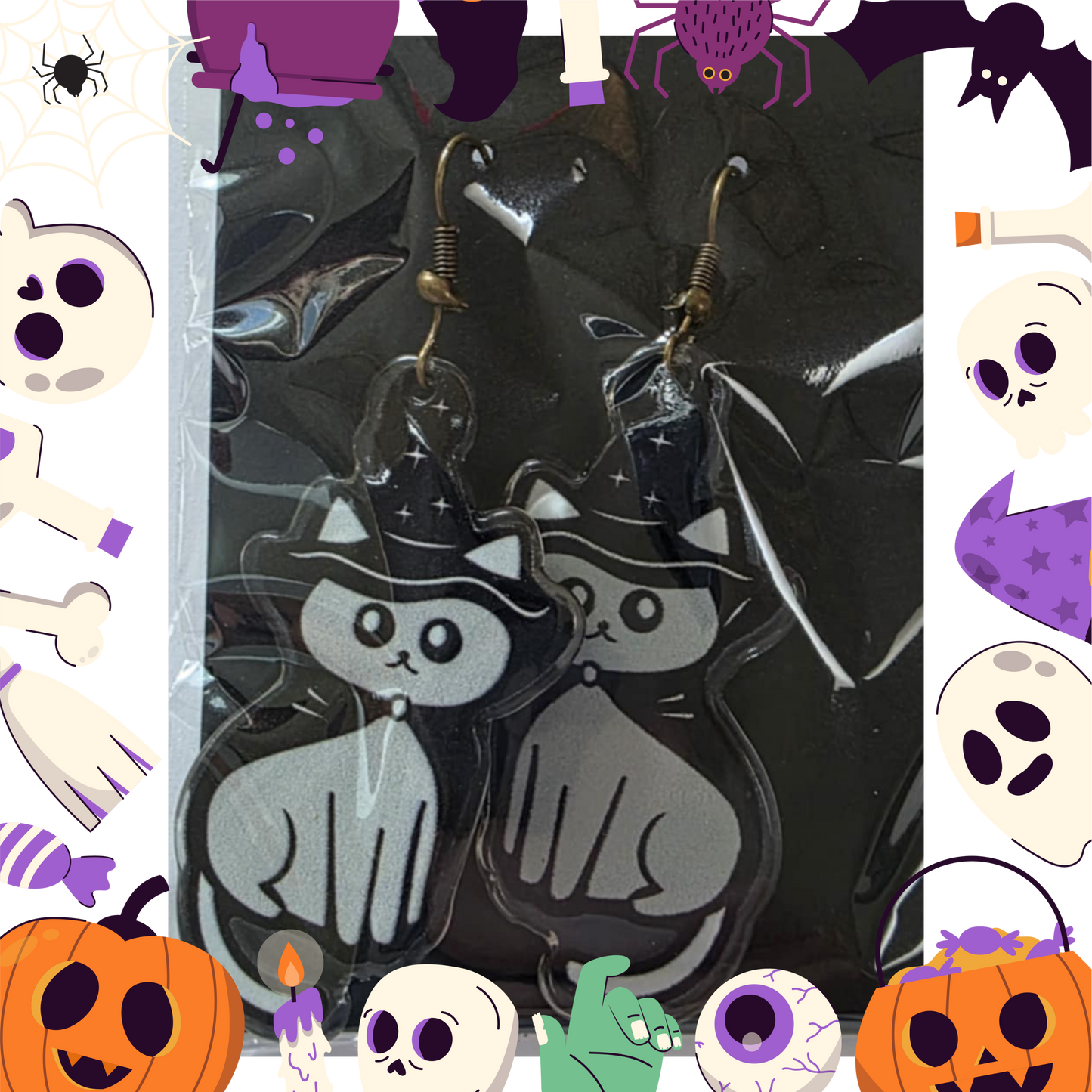 Witch Cat Earrings (Acrylic)