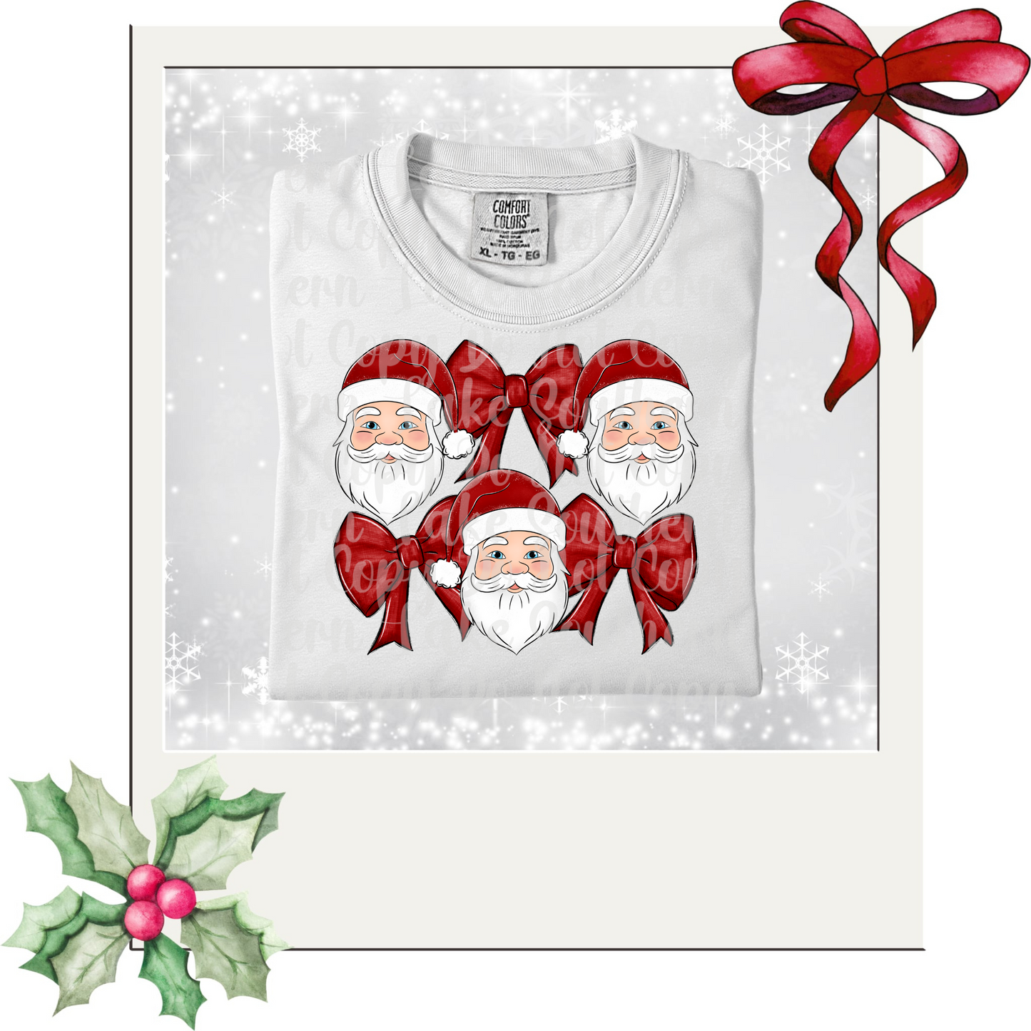 Santas and Red Bows DTF Single Print