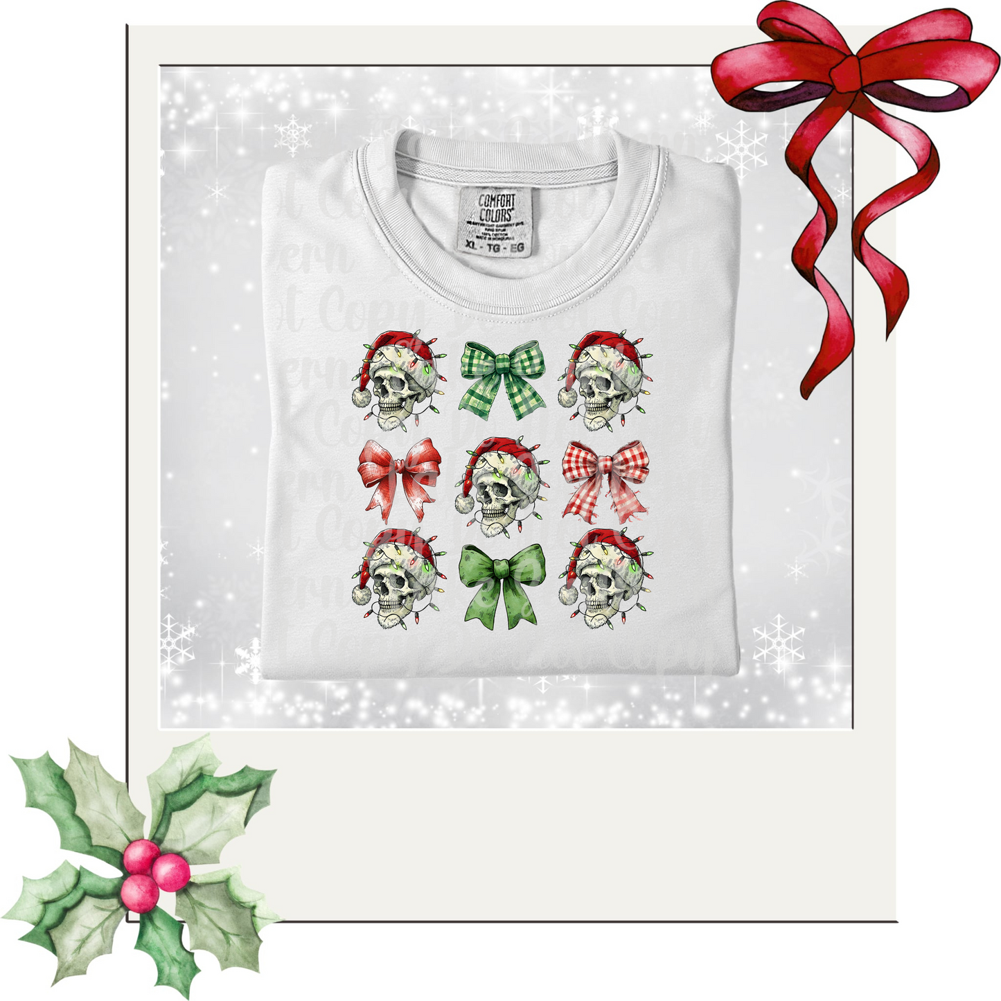Christmas Skulls and Bows DTF Single Print