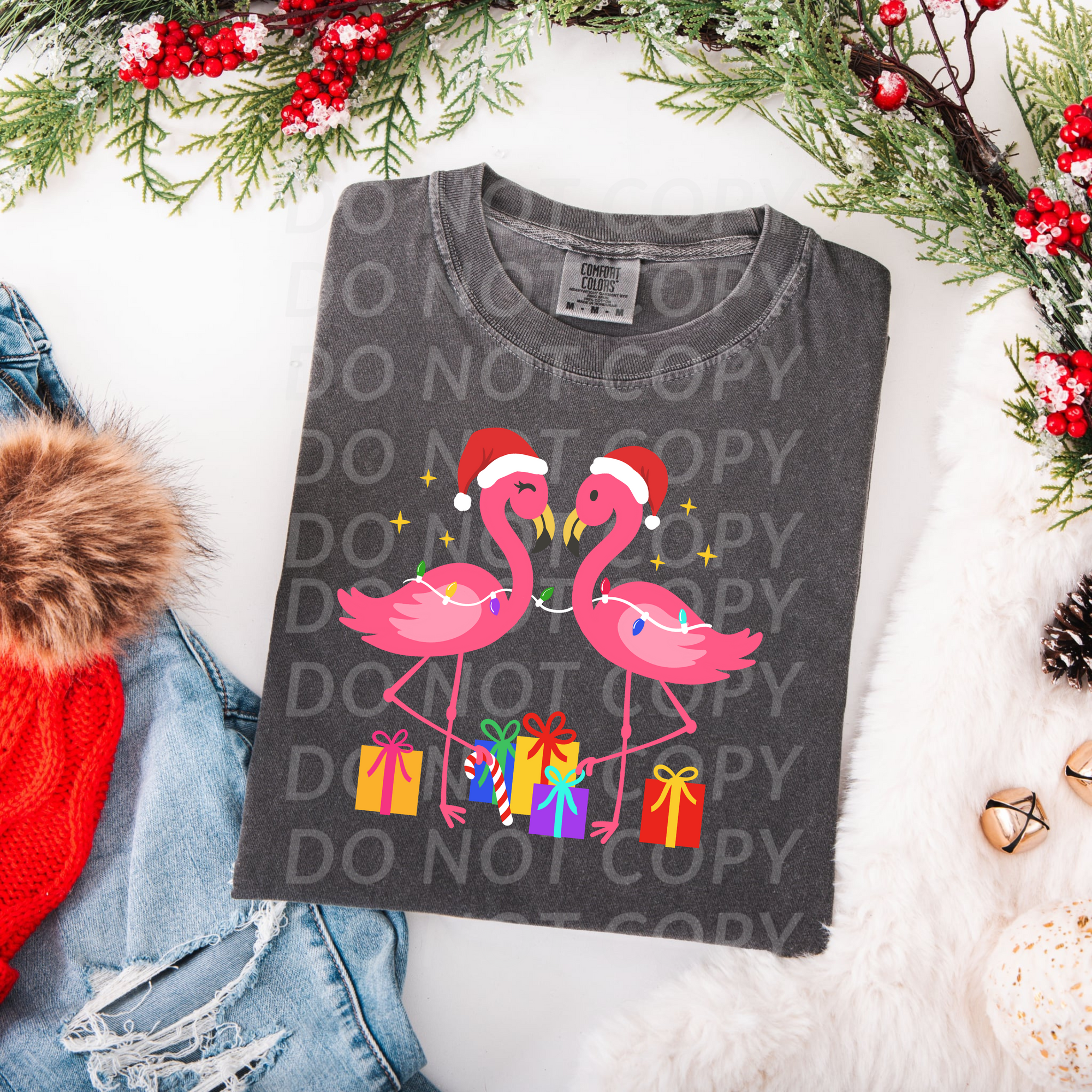 Christmas Flamingos...DTF Single Print