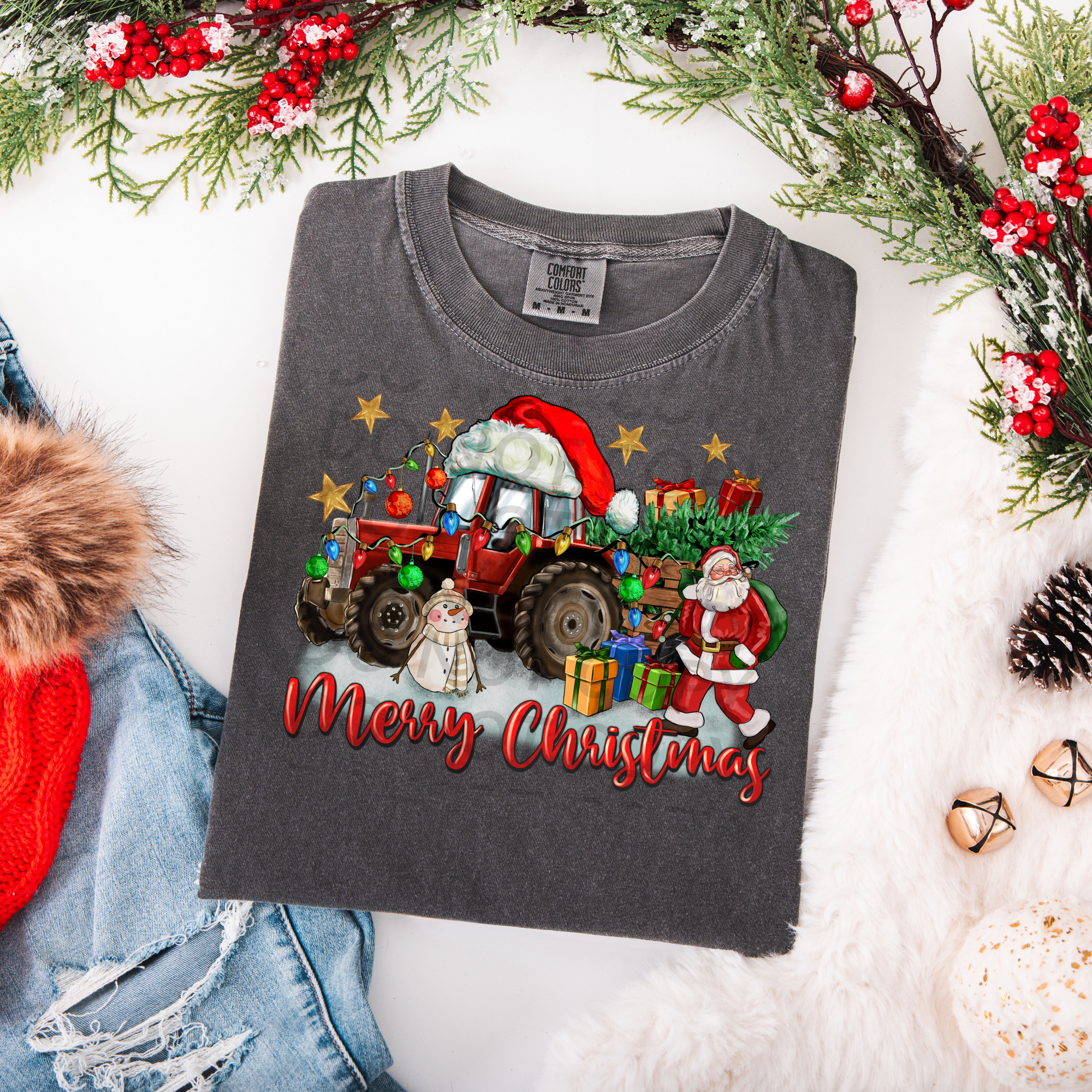Merry Christmas Tractor DTF Single Print