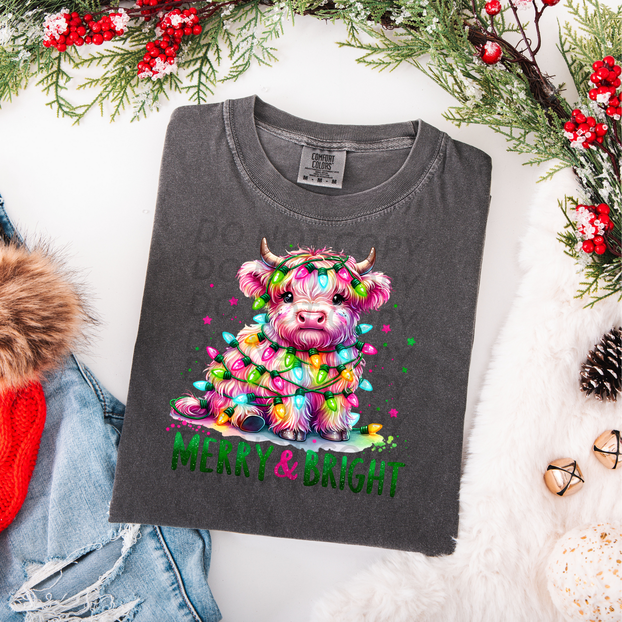 Merry&Bright Highland Cow DTF Single Print