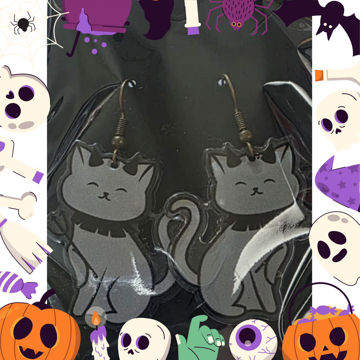 Grey Kitty Devil Pitchfork Earrings (Acrylic)