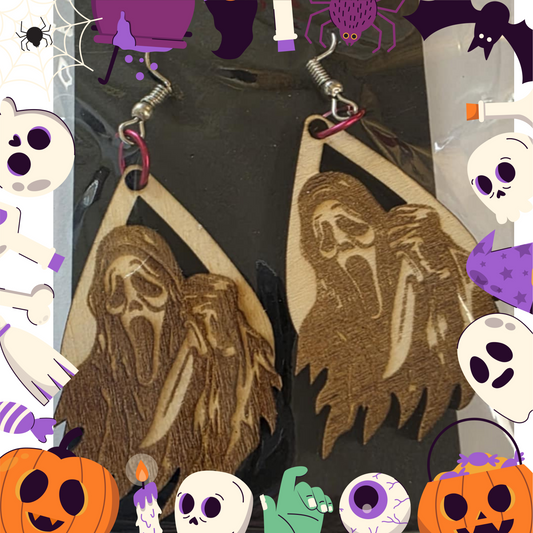 Ghost Face Earrings (Wooden)