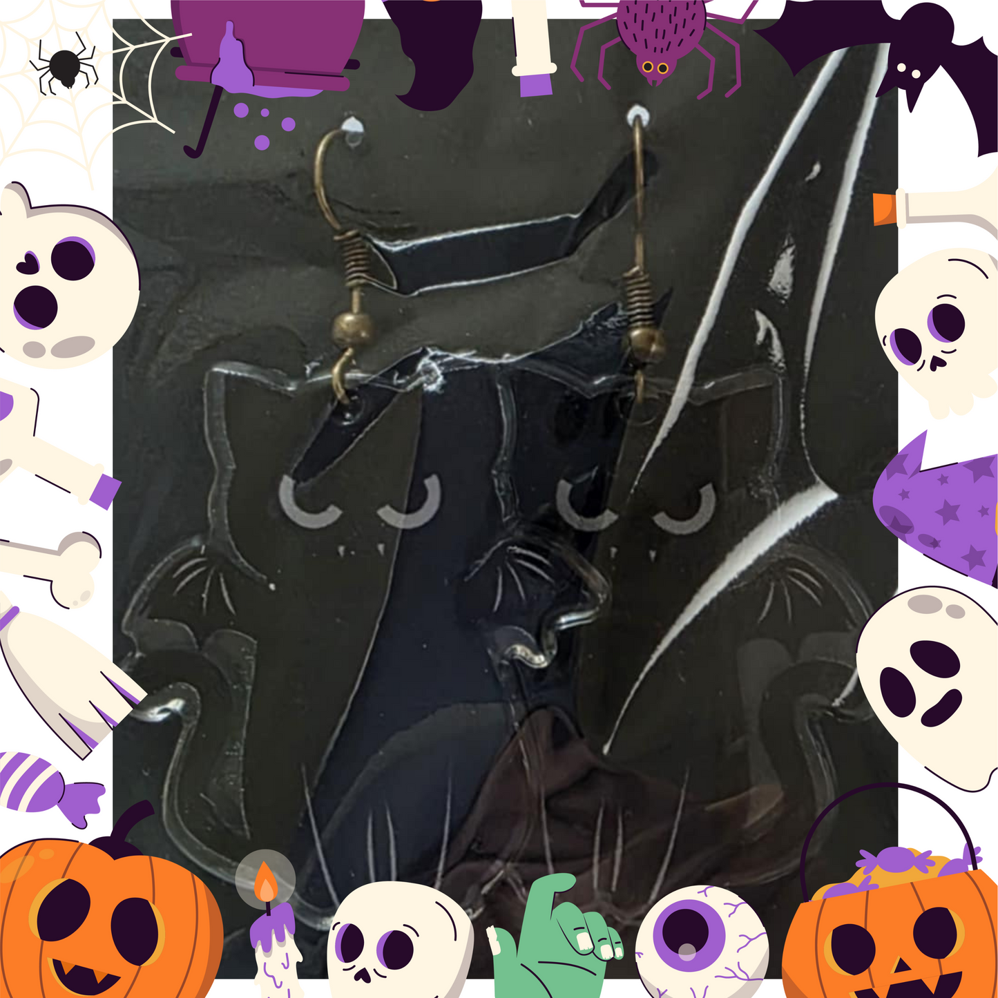 Black Bat Cat Earrings (Acrylic)