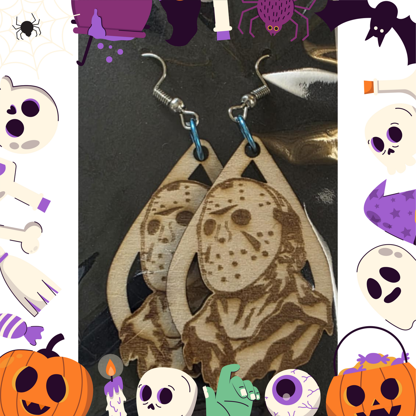 Jason Voorhes Earrings (Wooden)