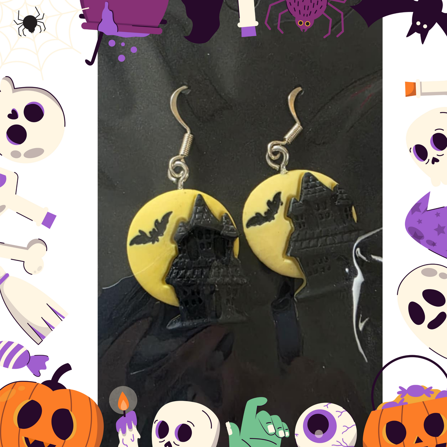Haunted House with Moon Earrings (Clay)