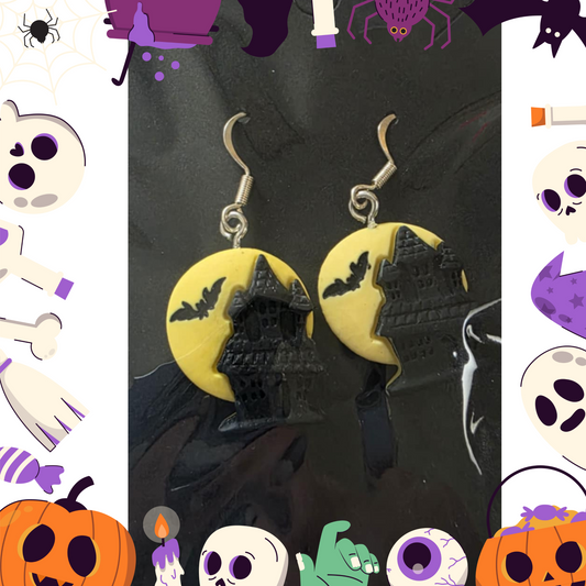 Haunted House with Moon Earrings (Clay)
