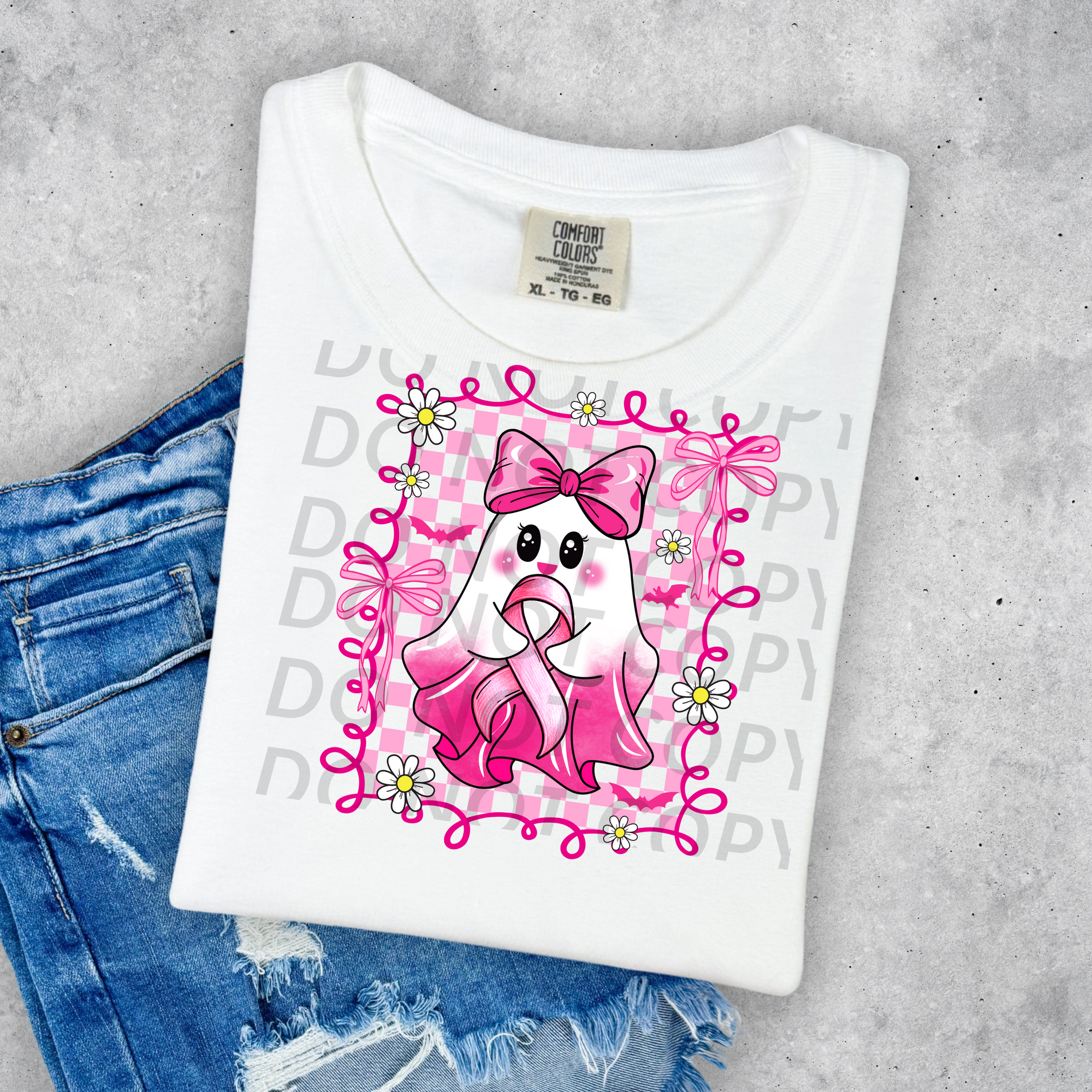 Cute Ghost with Ribbon and Daisies DTF Single Print