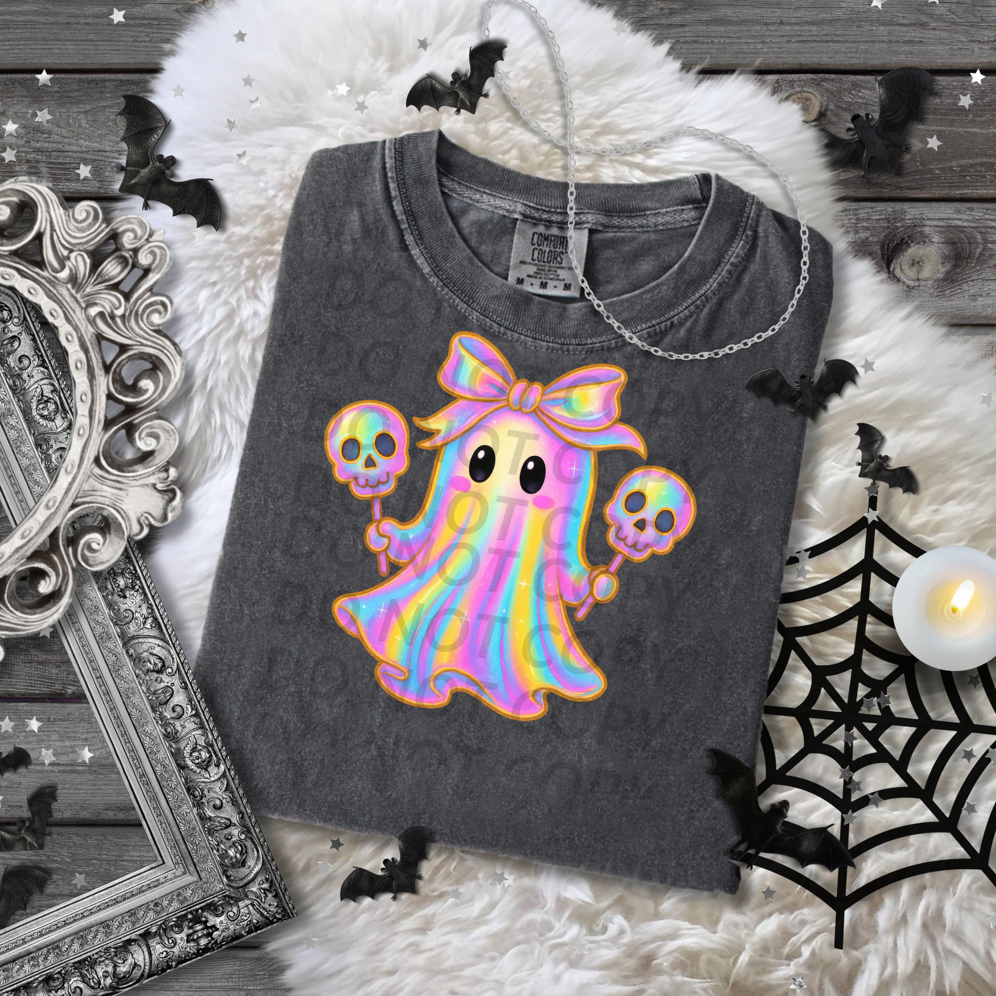 Iridescent Ghost with Skull Pops DTF Single Print