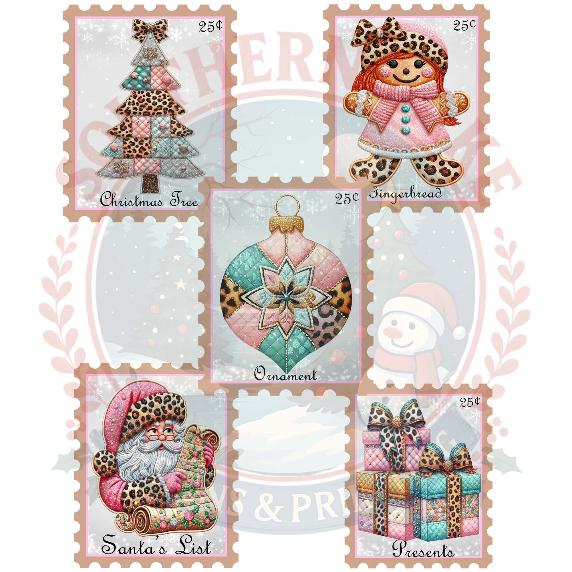 Faux Embroidery Patchwork Christmas Stamps Digital