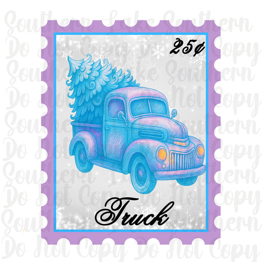 Pastel Truck with Christmas Stamp Digital
