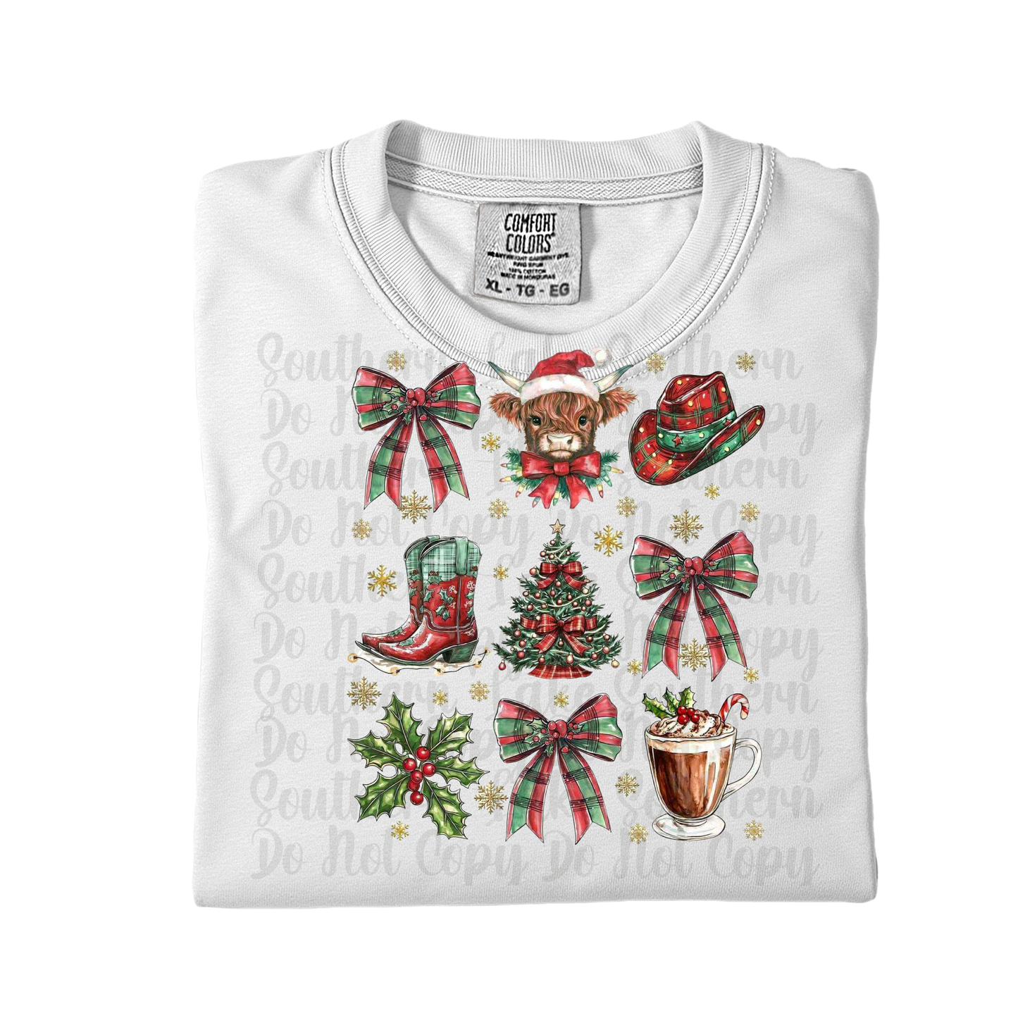 Highland Cow Bows, Hat Country Christmas DTF Single Print