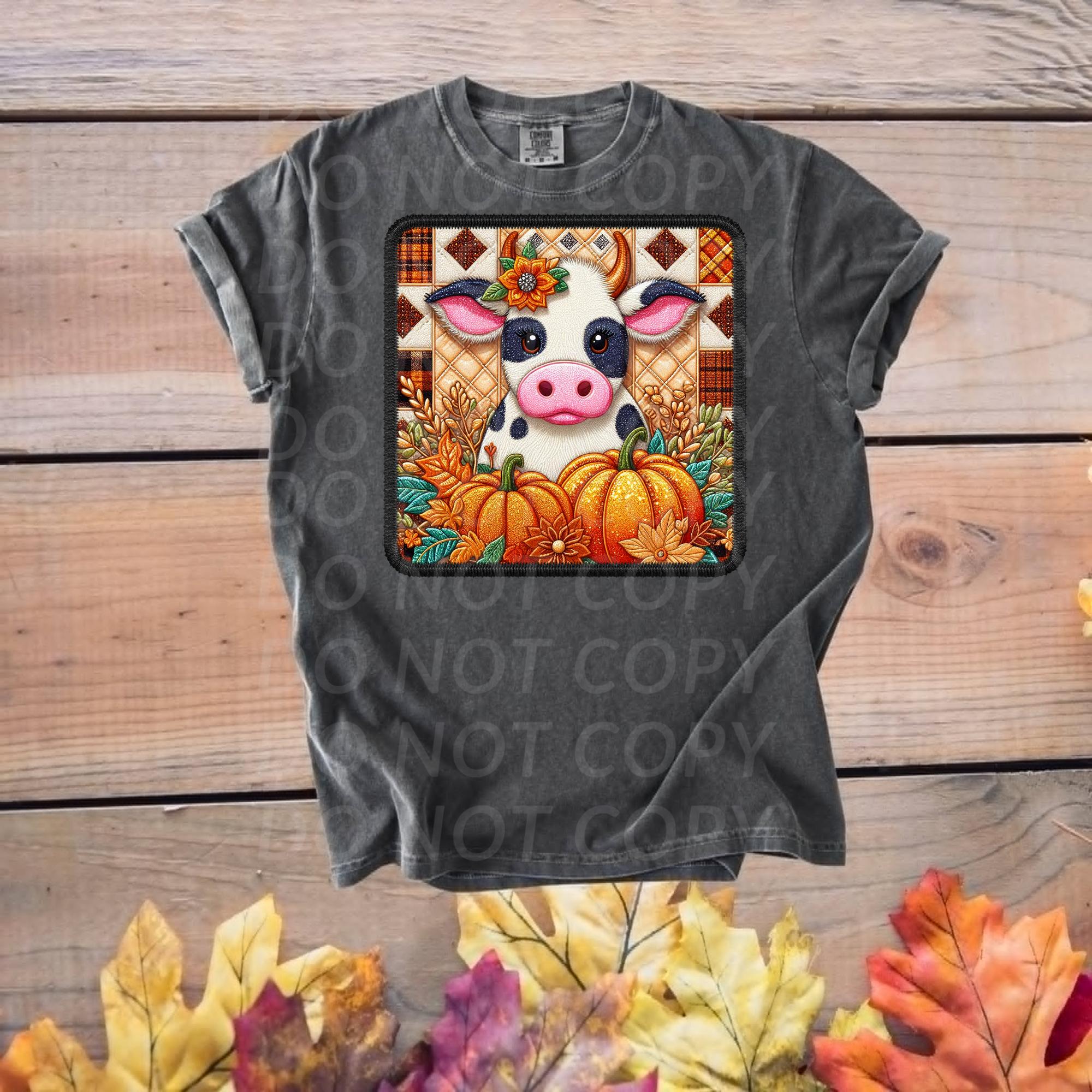 Cow with pumpkins patchwork ...DTF Single Print