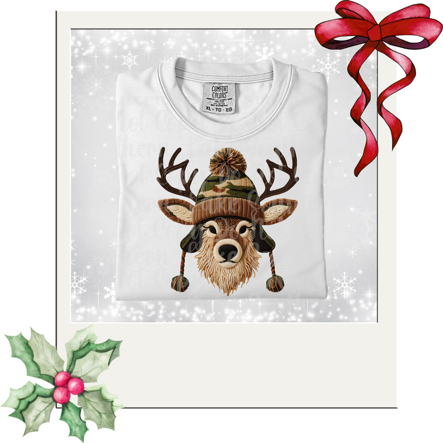 Boy Reindeer with Beanie DTF Single Print