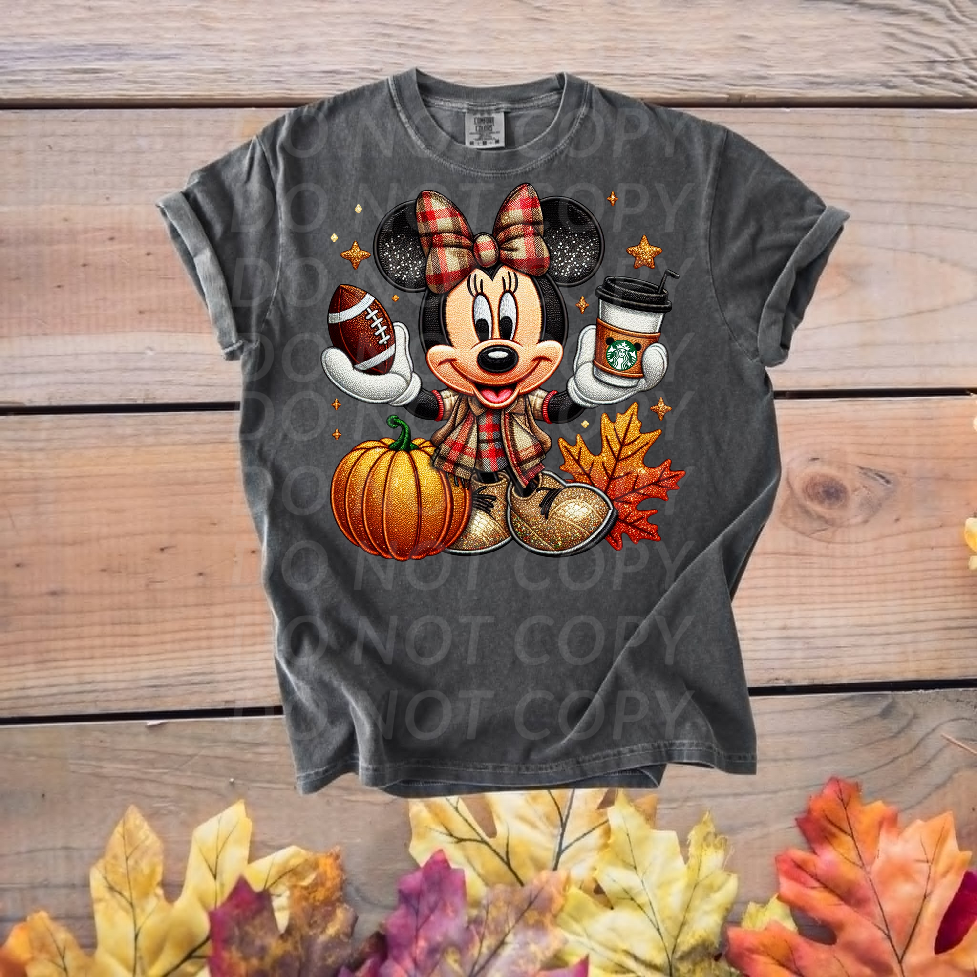 Fall Minnie with football and Coffee ...DTF Single Print