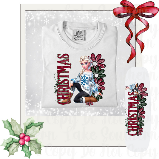 Floral Merry Christmas Elsa DTF Single Print