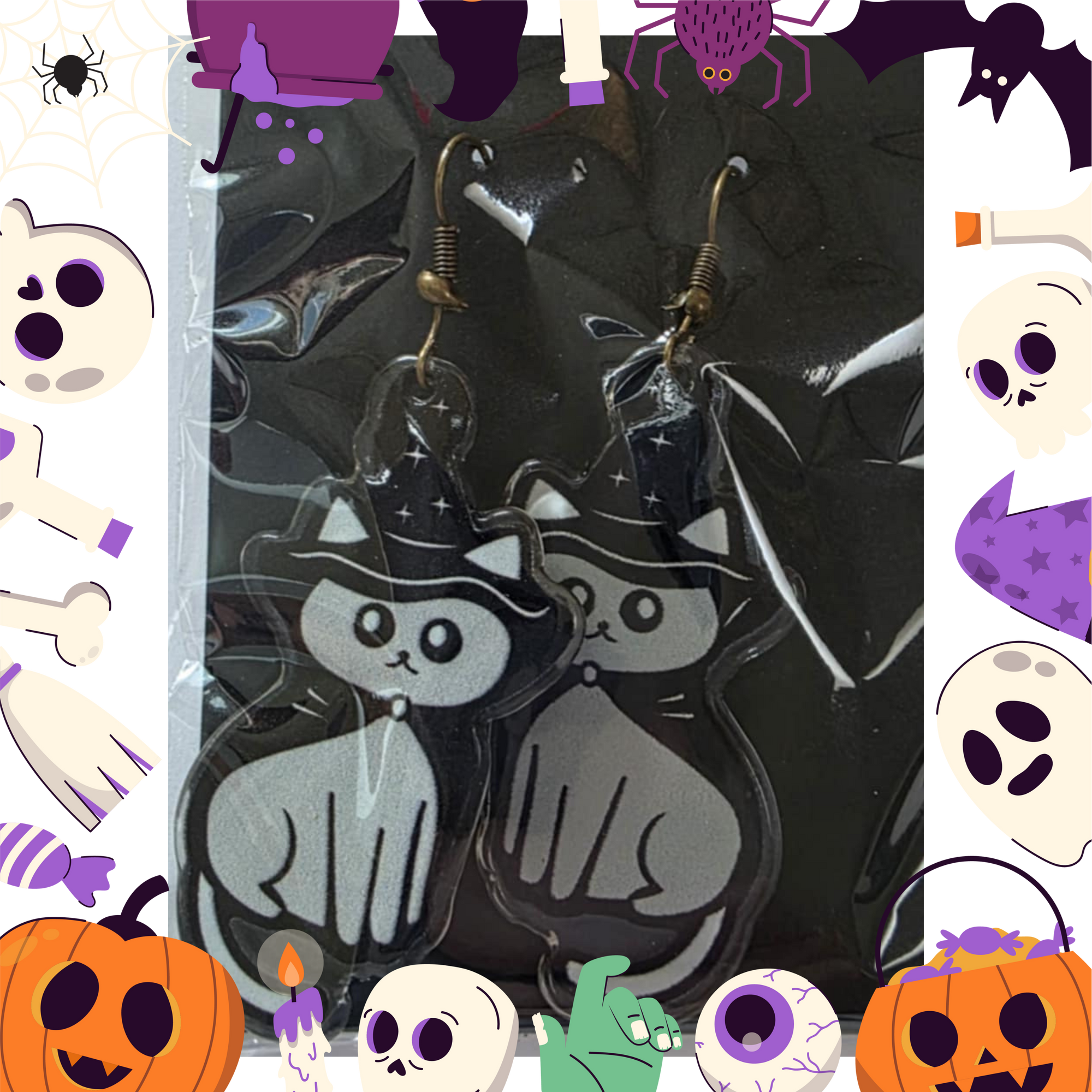 Witch Cat Earrings (Acrylic)