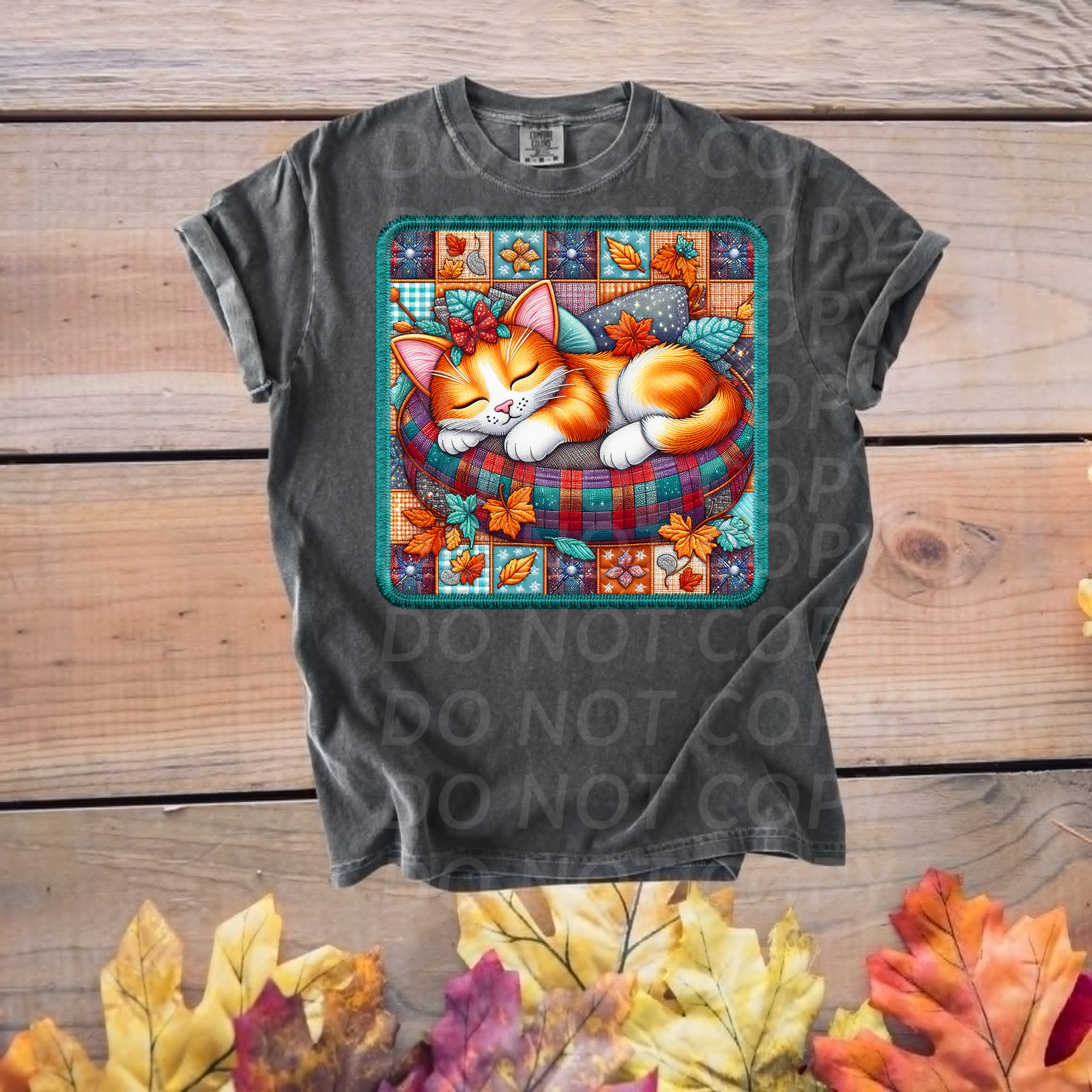Fall Cat Sleeping Patchwork...DTF Single Print