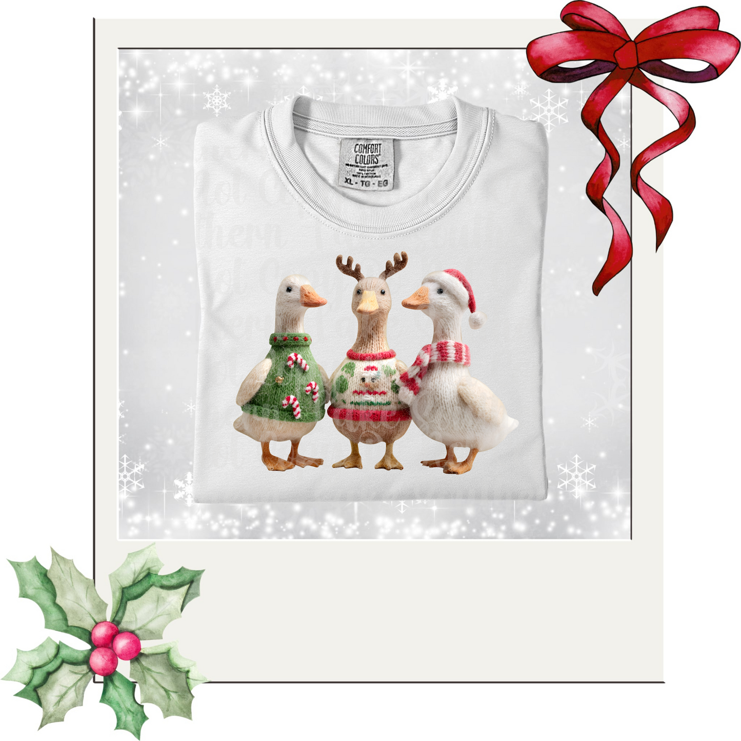 Christmas yarn geese DTF Single Print