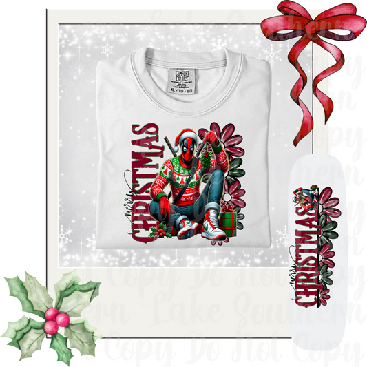 Floral Merry Christmas Deadpool DTF Single Print