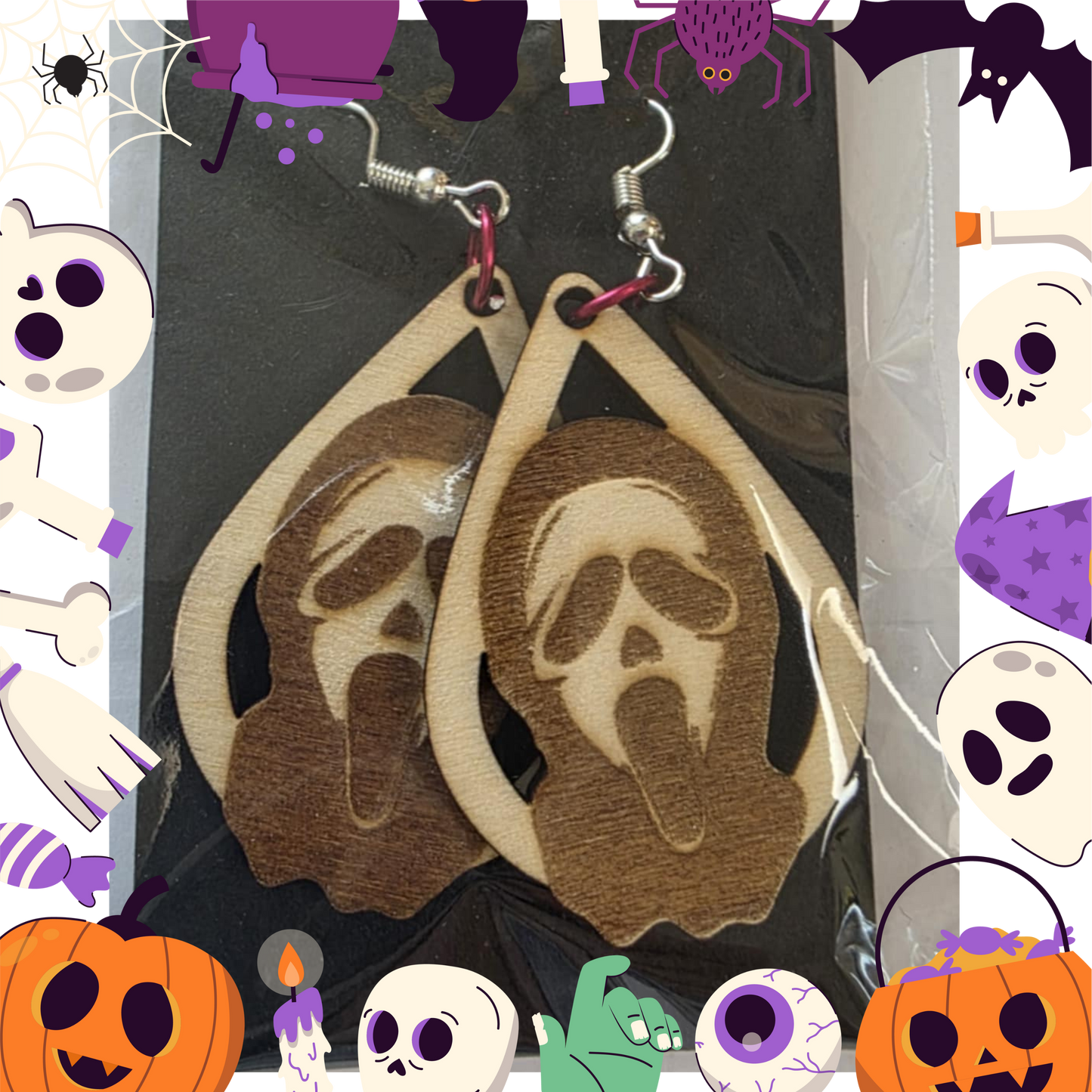 Ghost Face Earrings (Wooden)