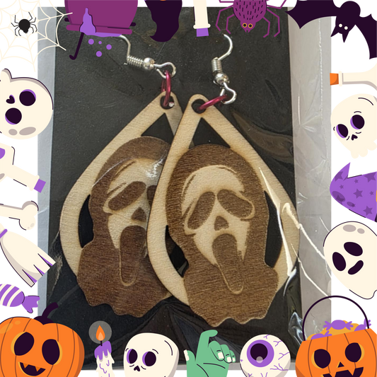 Ghost Face Earrings (Wooden)