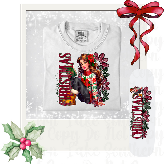 Floral Merry Christmas Belle DTF Single Print
