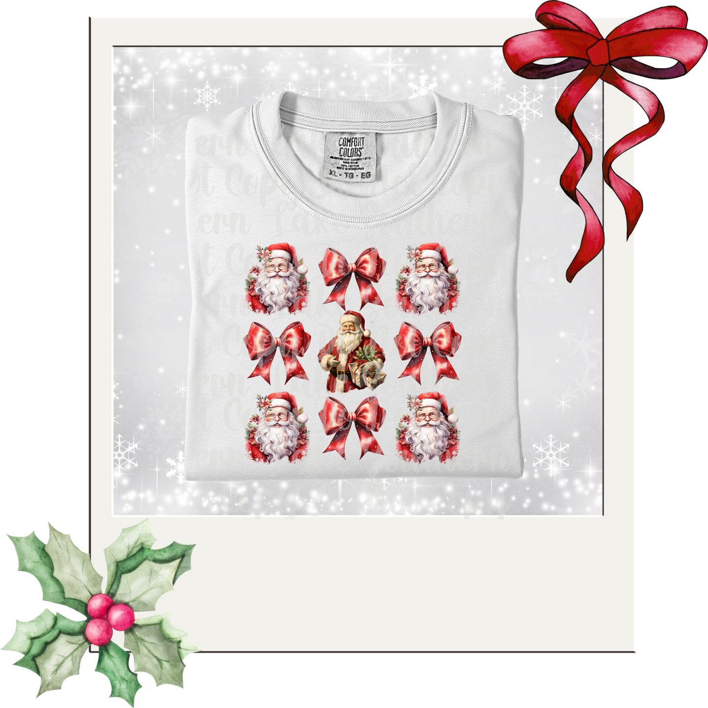5 Santas and Red Bows DTF Single Print