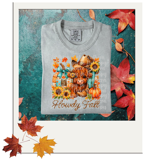 Highland Cow w/Boots Howdy Fall DTF Single Print