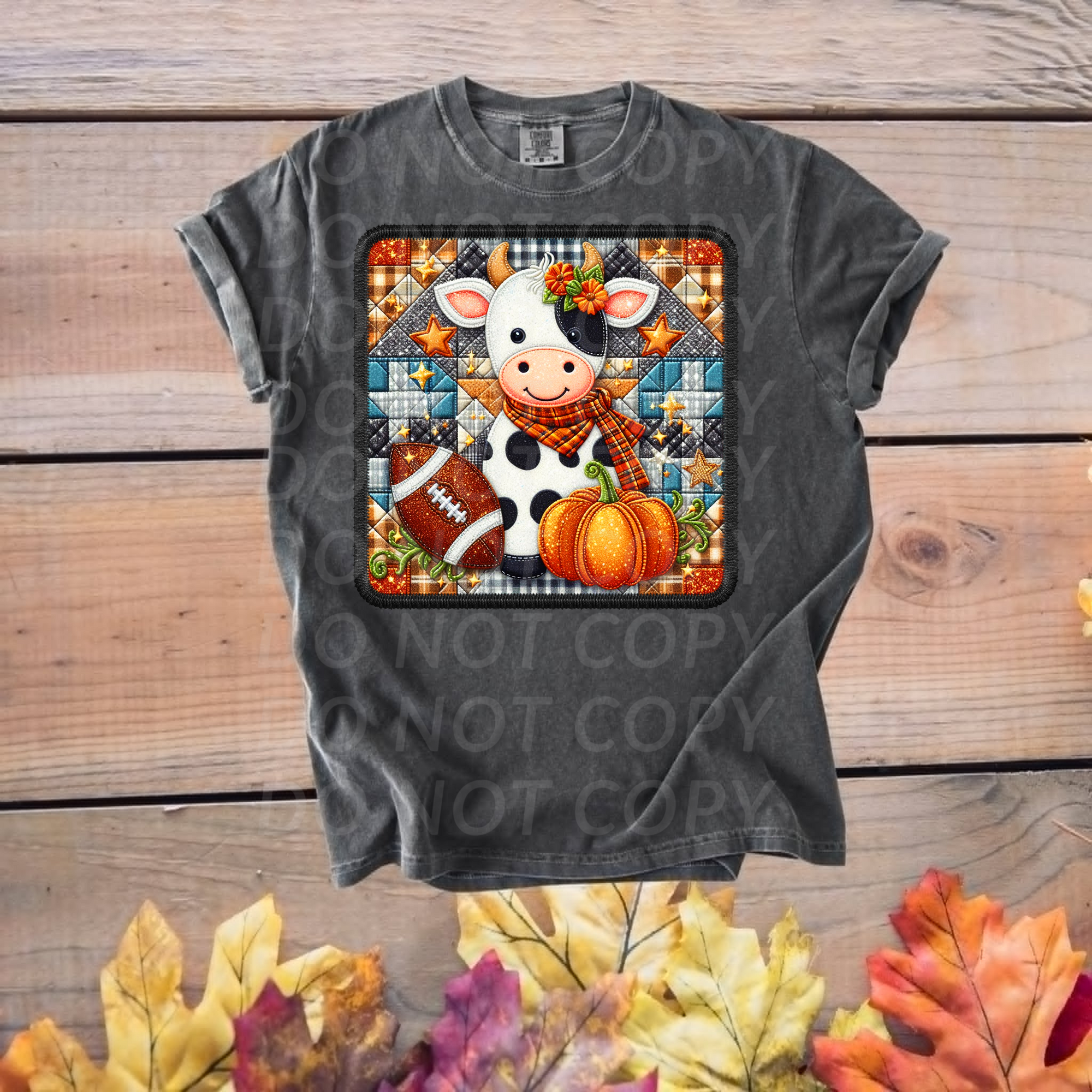 Cow with Football Patchwork ...DTF Single Print