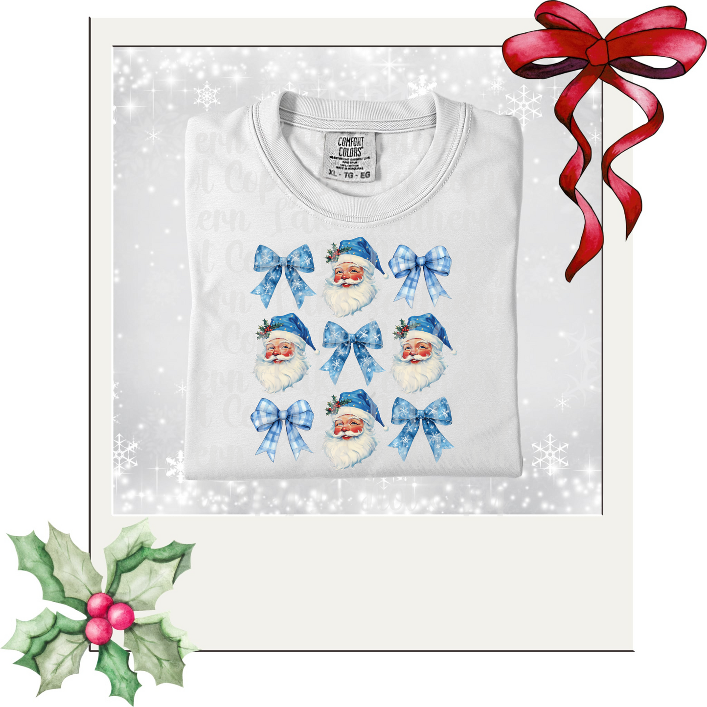 Santas and Blue Bows DTF Single Print