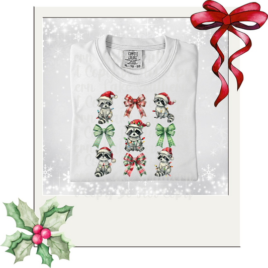 Christmas Racoons and Bows DTF Single Print