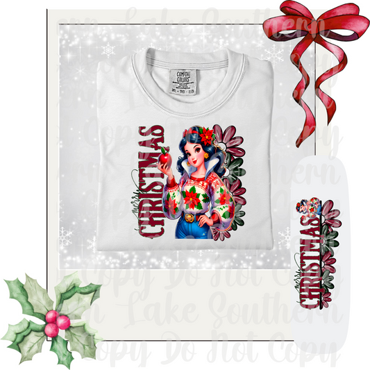 Floral Merry Christmas Snow White DTF Single Print