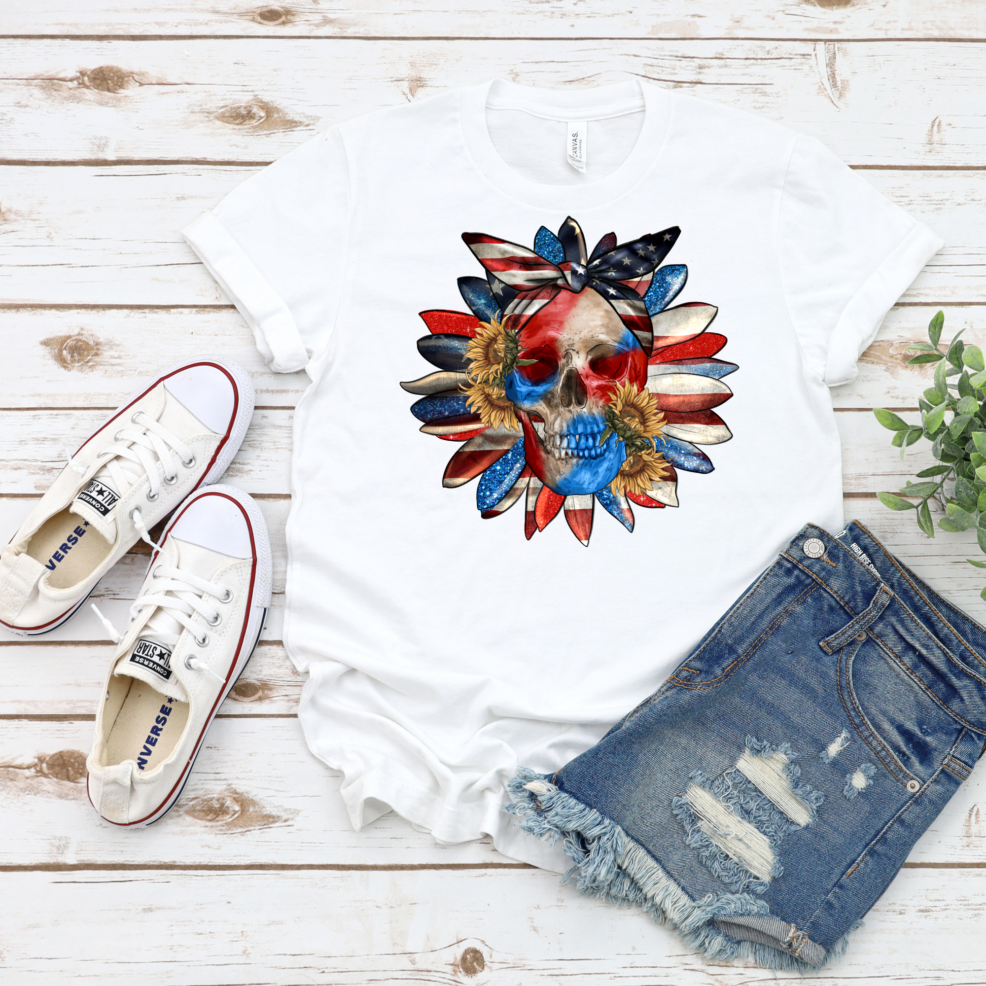 Sunflower America Skull DTF Single Print