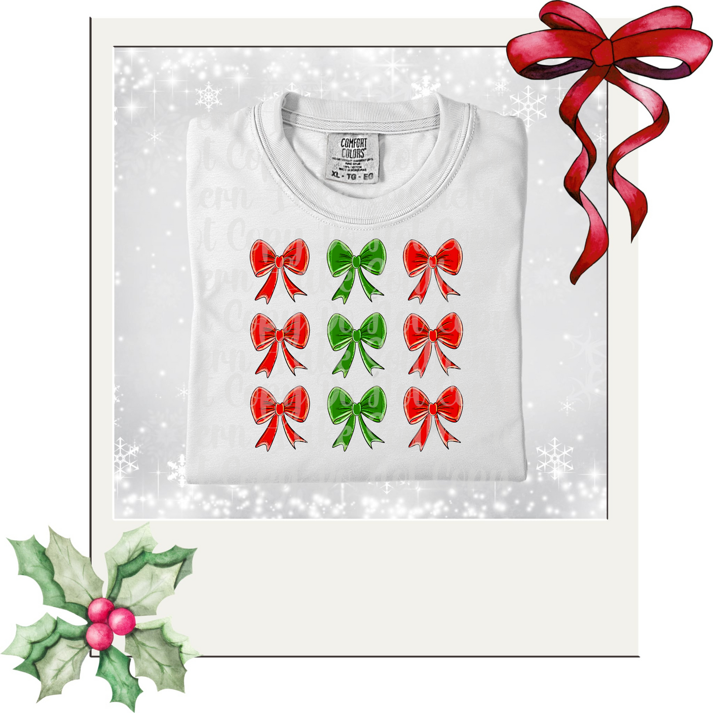 Red and Green Christmas Bows DTF Single Print