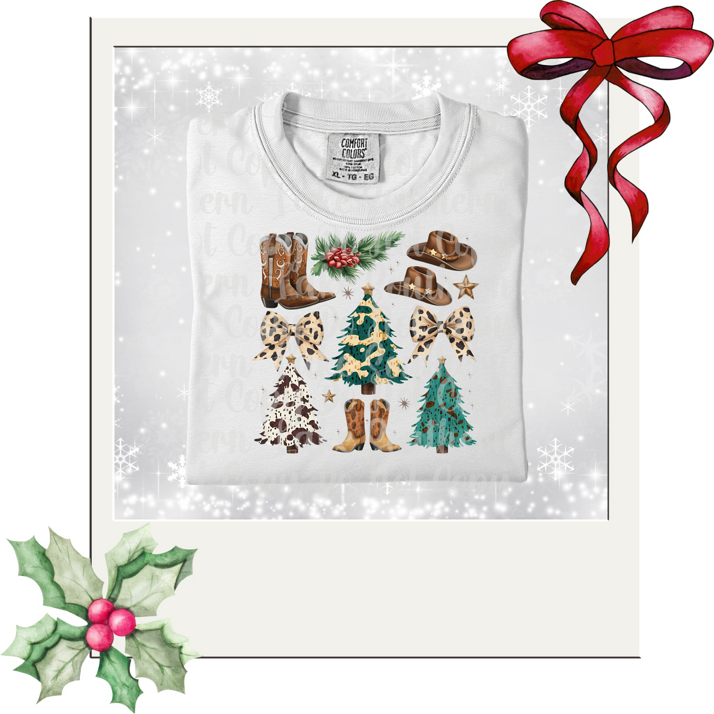 Country Christmas, Bows and Trees DTF Single Print
