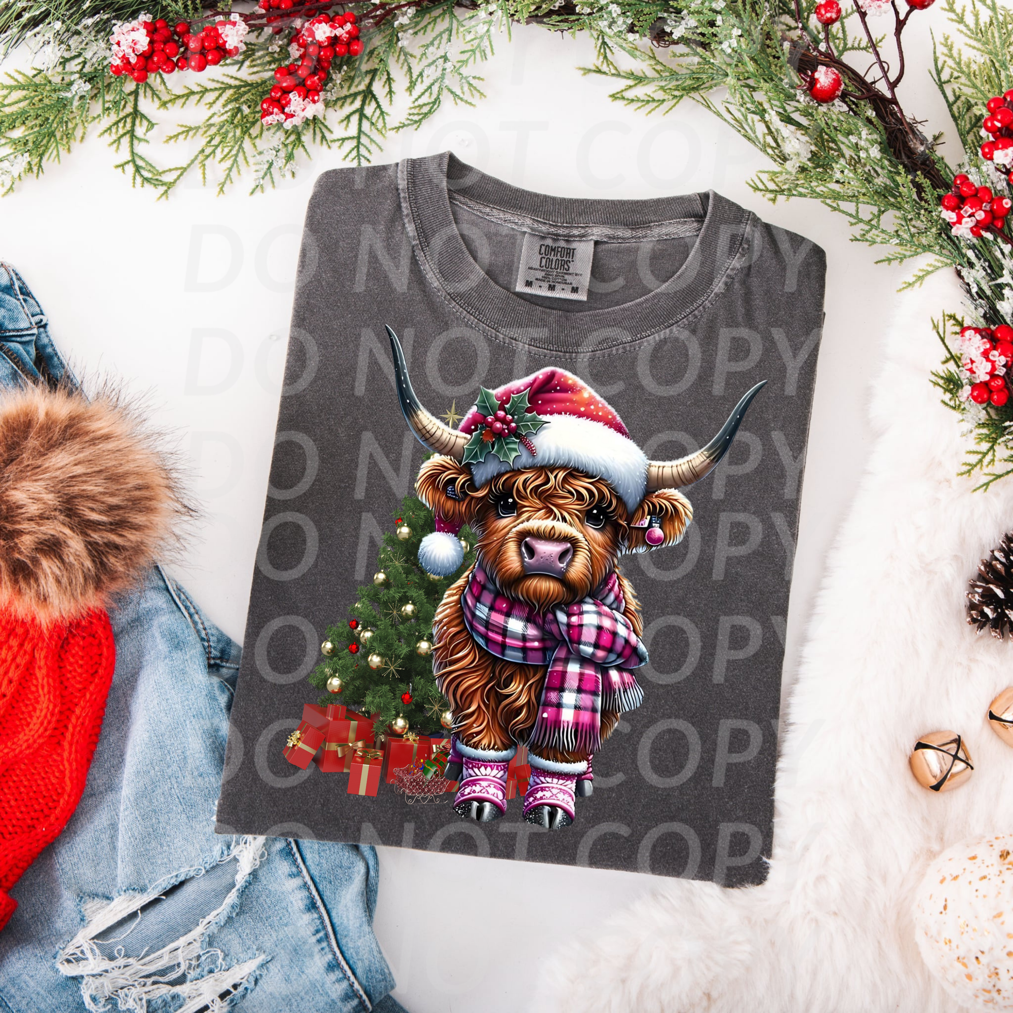 Christmas Cow with Tree...DTF Single Print